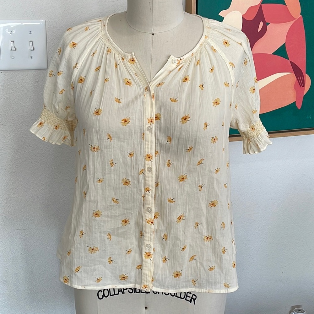 Madewell Cream Blouse with Yellow Floral Print